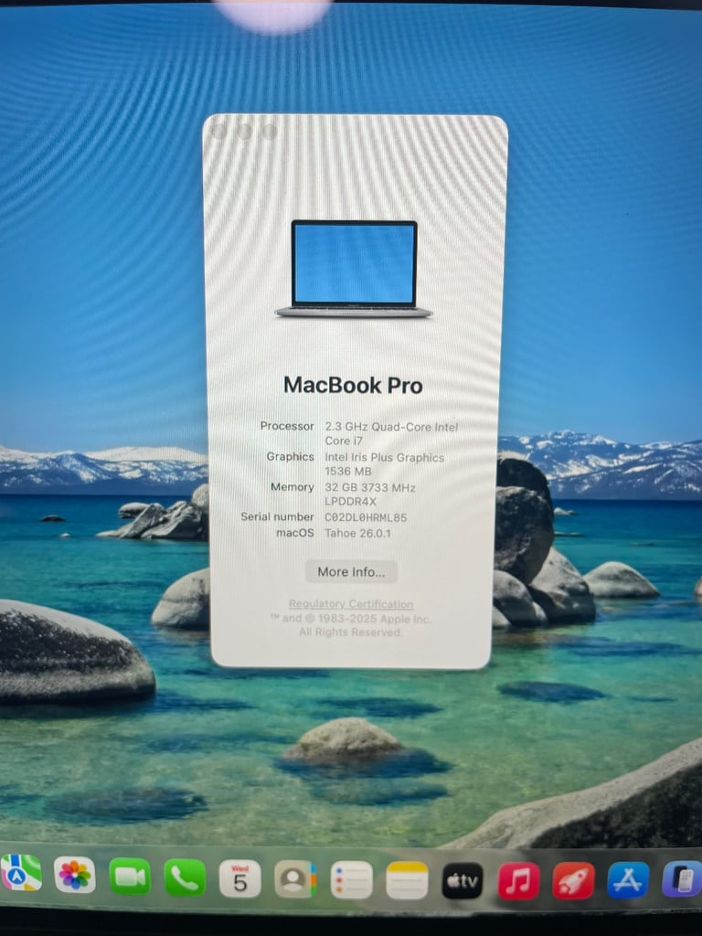 MacBook Pro, 13”, 2020, i7, 32GB RAM, 500GB SSD, Touch Bar and Touch ID 