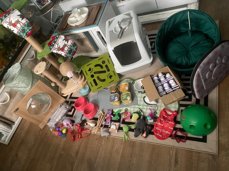 Bundle of various cat supplies/items 