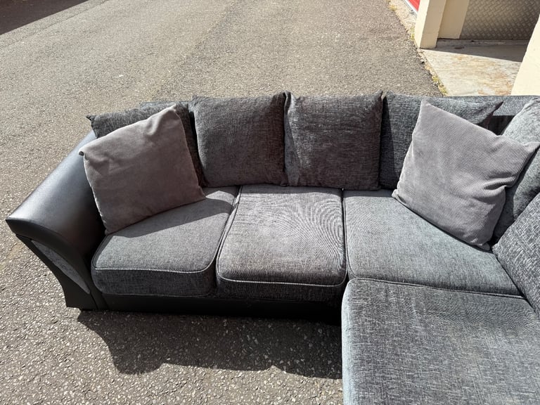 Delivery Available - Grey & Black Corner Sofa