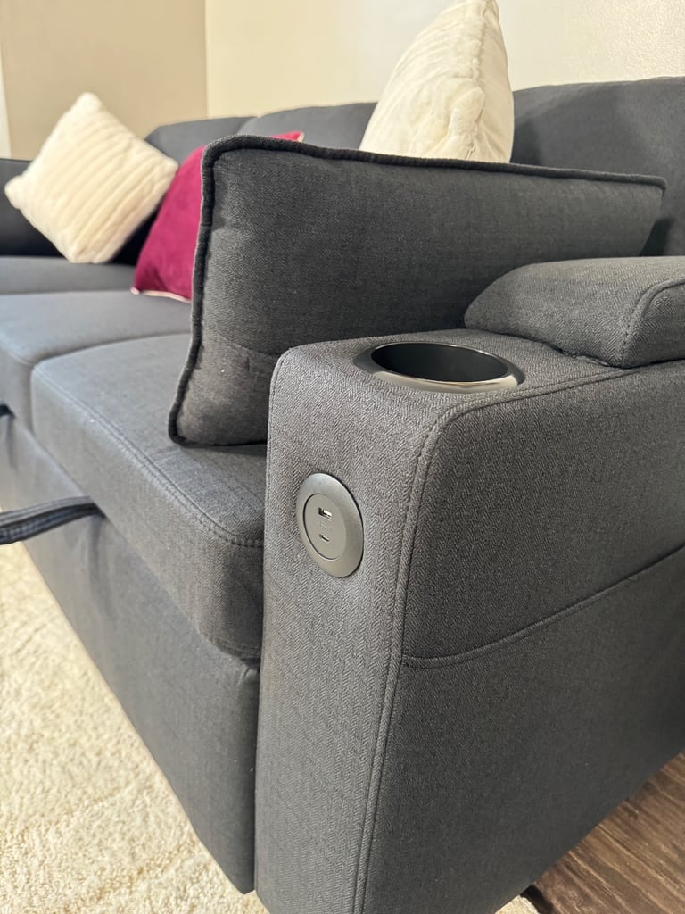 Luxury. All-in-One Sofa Bed with USB, Cupholders, Ottoman & Storage Armrests.