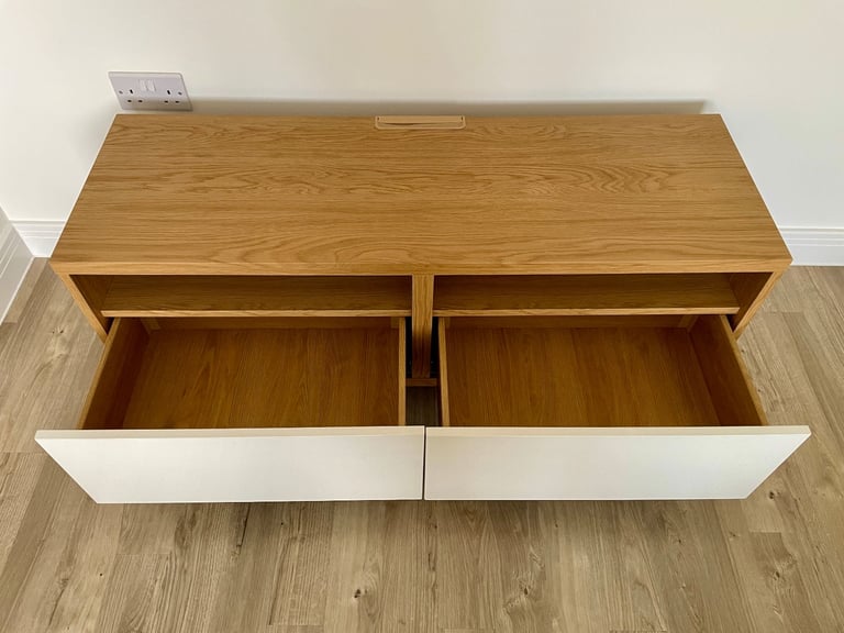 IKEA 2x Besta TV Bench/Stand/Cabinet with Drawers - Oak & White