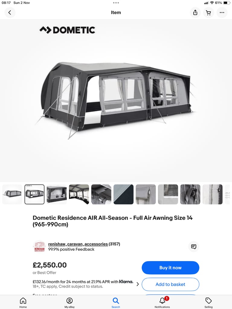 Caravan air awning size 14. Air awning. Dometic residence all season awning 