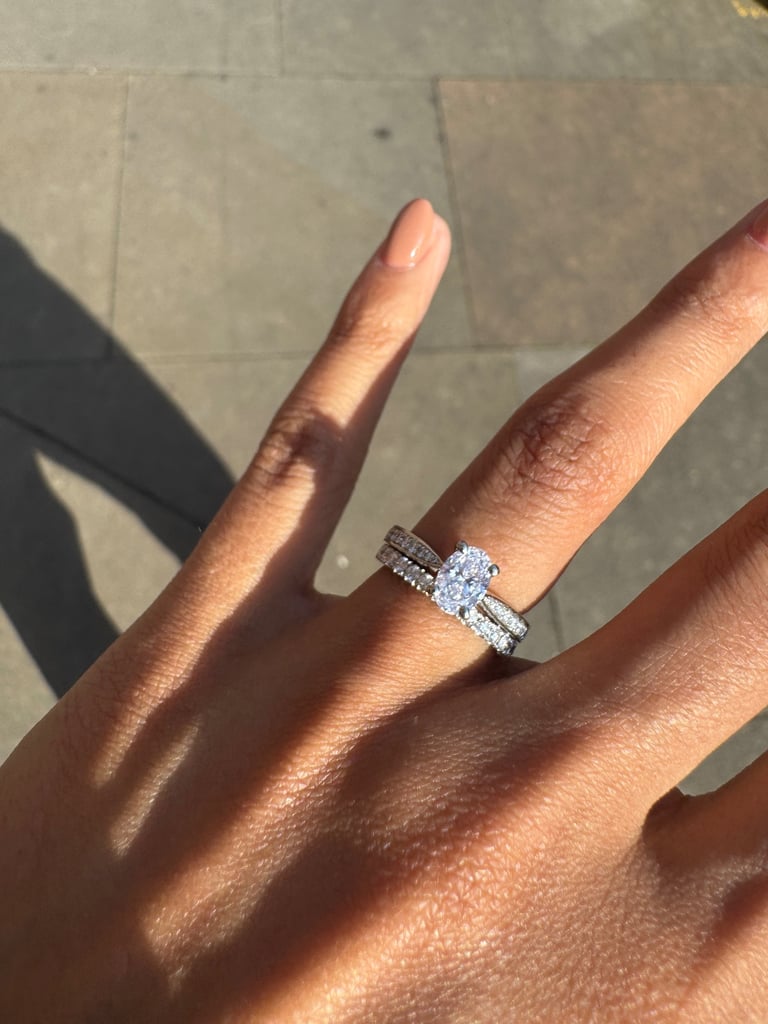 image for Full set- 0.75ct GIA diamond, oval engagement  ring with beautiful set of platinum wedding rings