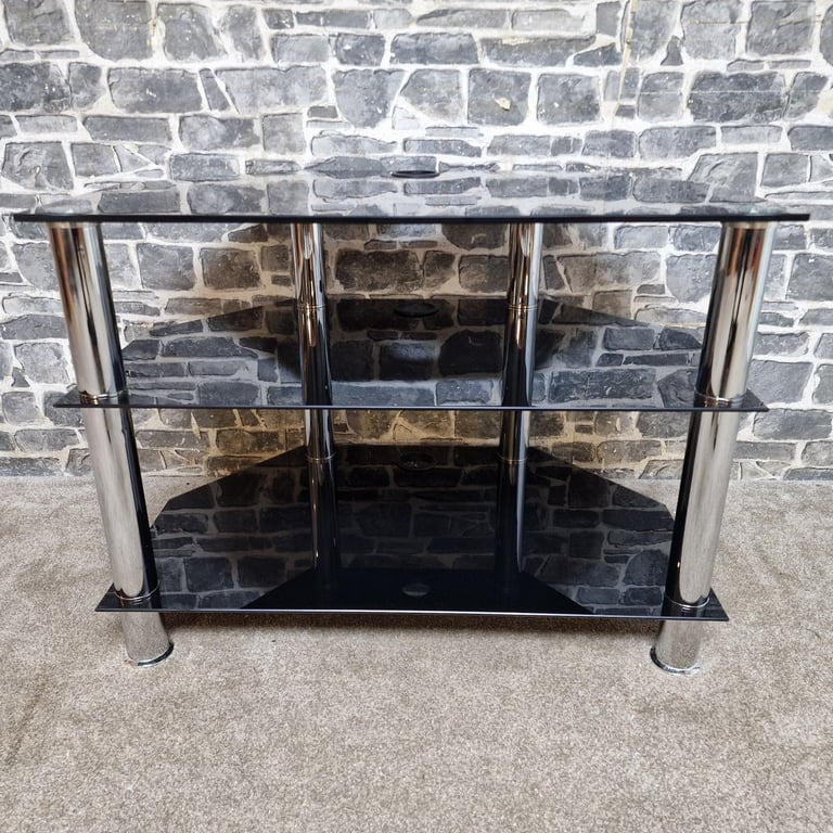 image for Black Glass Corner TV Stand