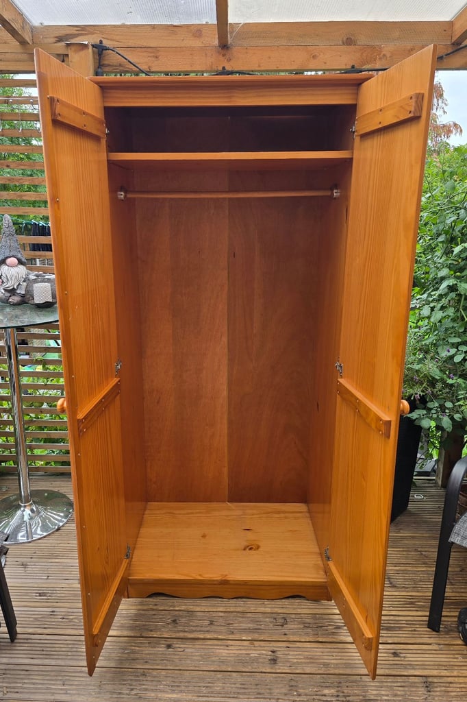 Wooden Pine Wardrobe, solid & heavy , in really good condition 