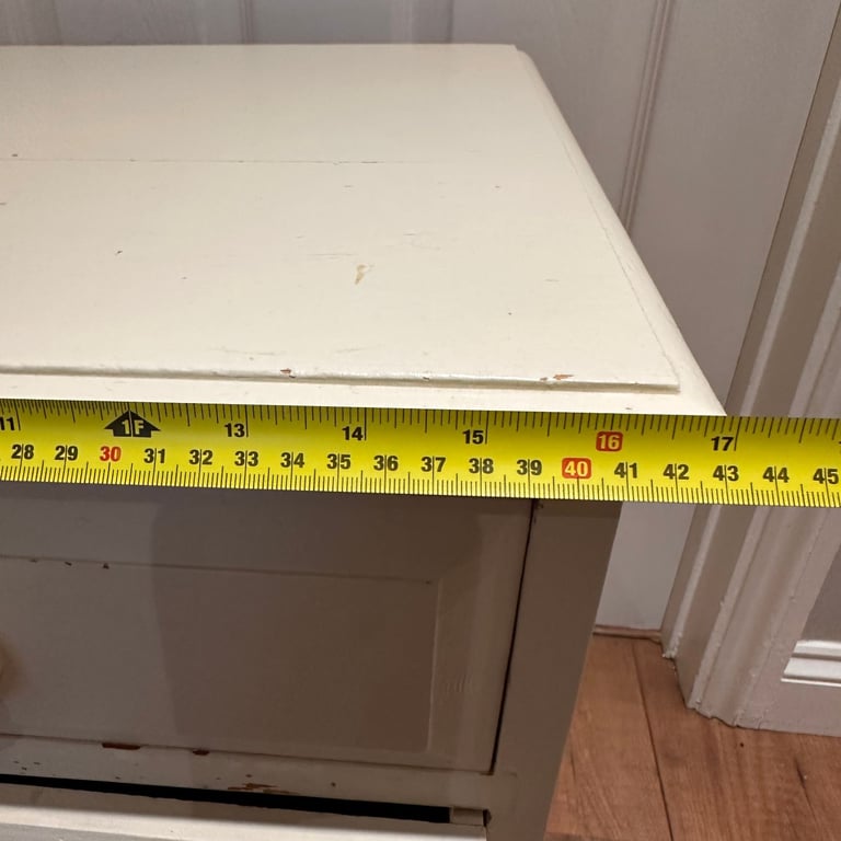 Solid Country Pine Bedside Cabinet Table 3 Dovetail Drawers Cream CHIPPED Paint