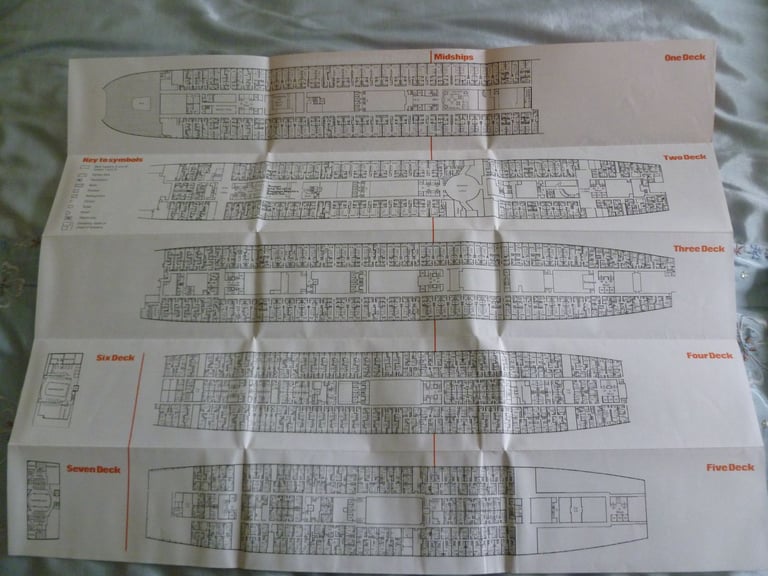Queen Elizabeth 2, Pocket Companion and Wine List, plus Cunard Countess and Princess Deck Plans.