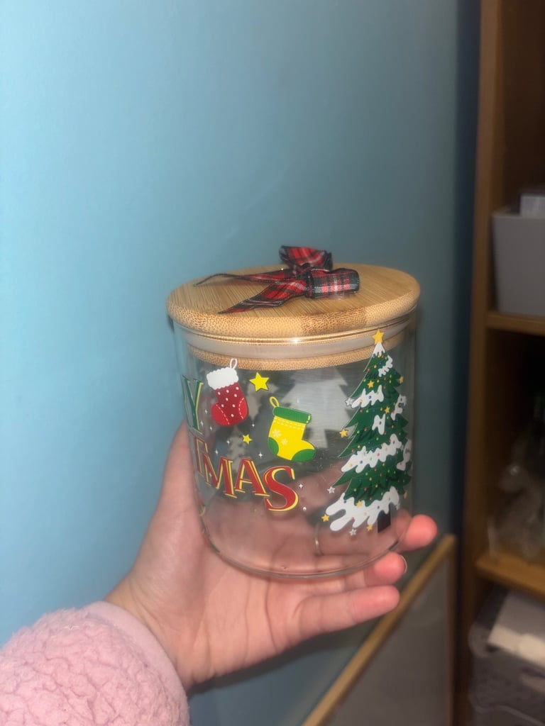 Handmade Glass Christmas Jar With Bamboo Lid