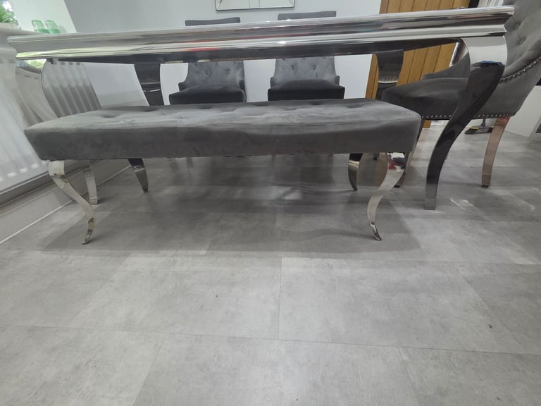 Louis Marble Dining Table + 4 Lion Knocker Chairs + Bench