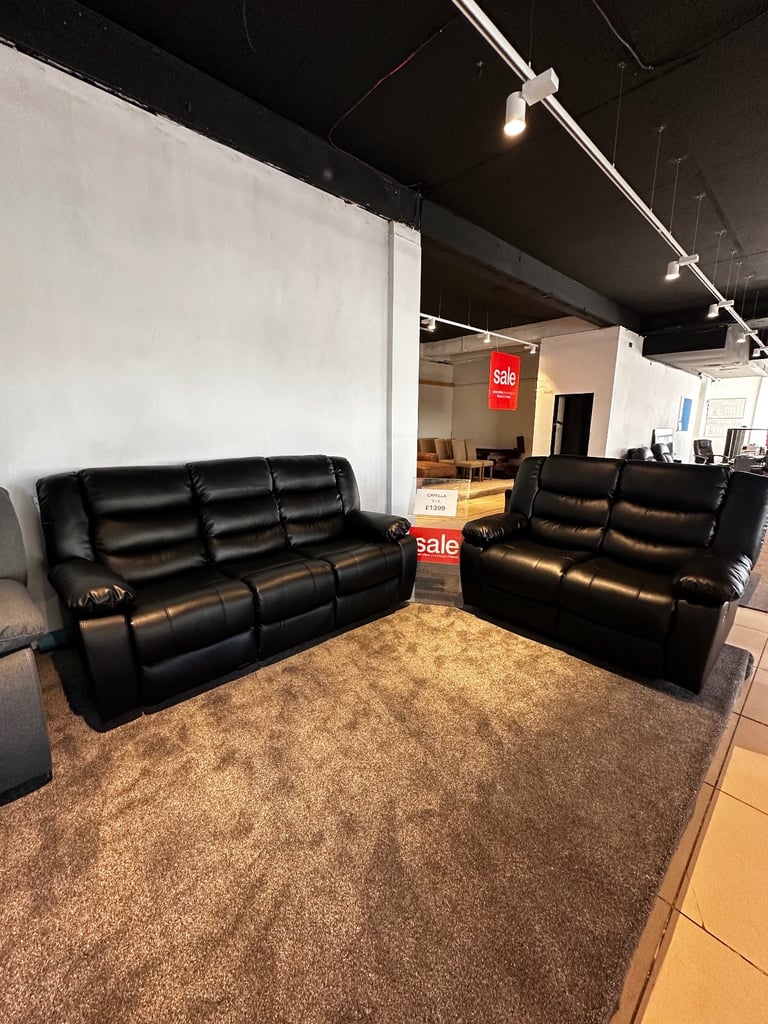 Sofa Leather Luxury Sofa 3 + 2 Seater Black