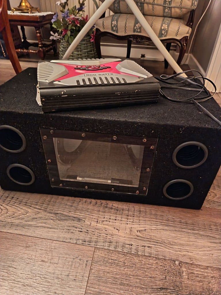 image for Pyle 1000w amp and double 10in infinity subwoofer bass box enclosure car stereo 