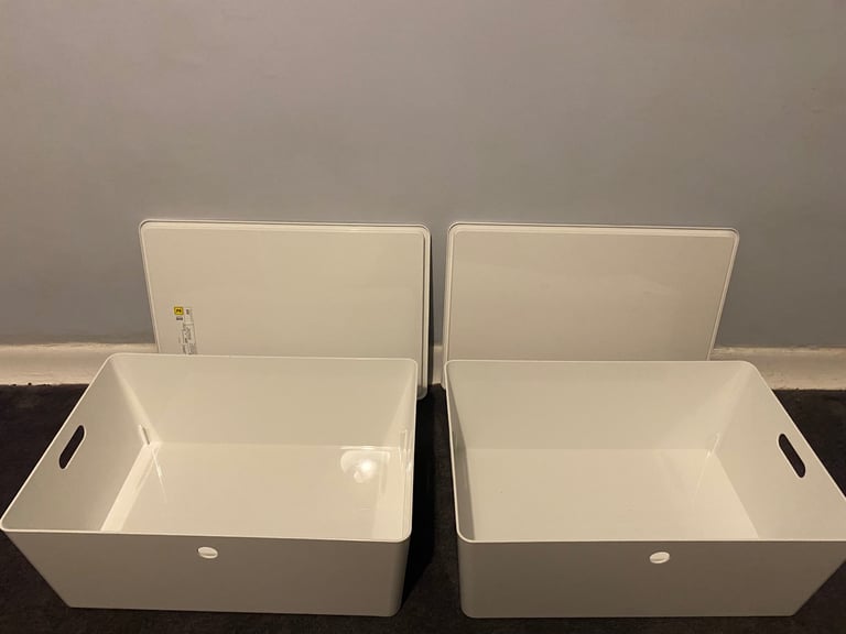 2 x white gloss storage boxes