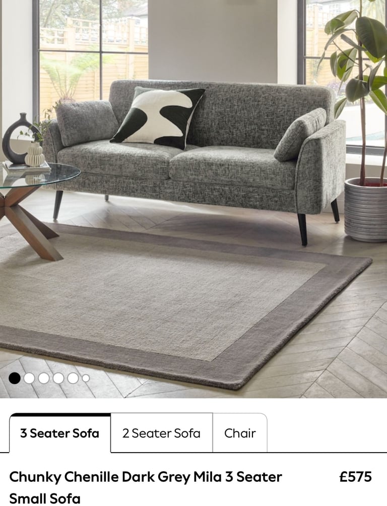 image for Chunky Chenille Dark Grey Mila 3 Seater Small Sofa