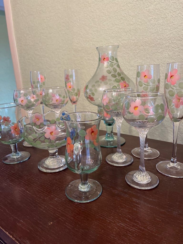 Vintage hand painted glassware 