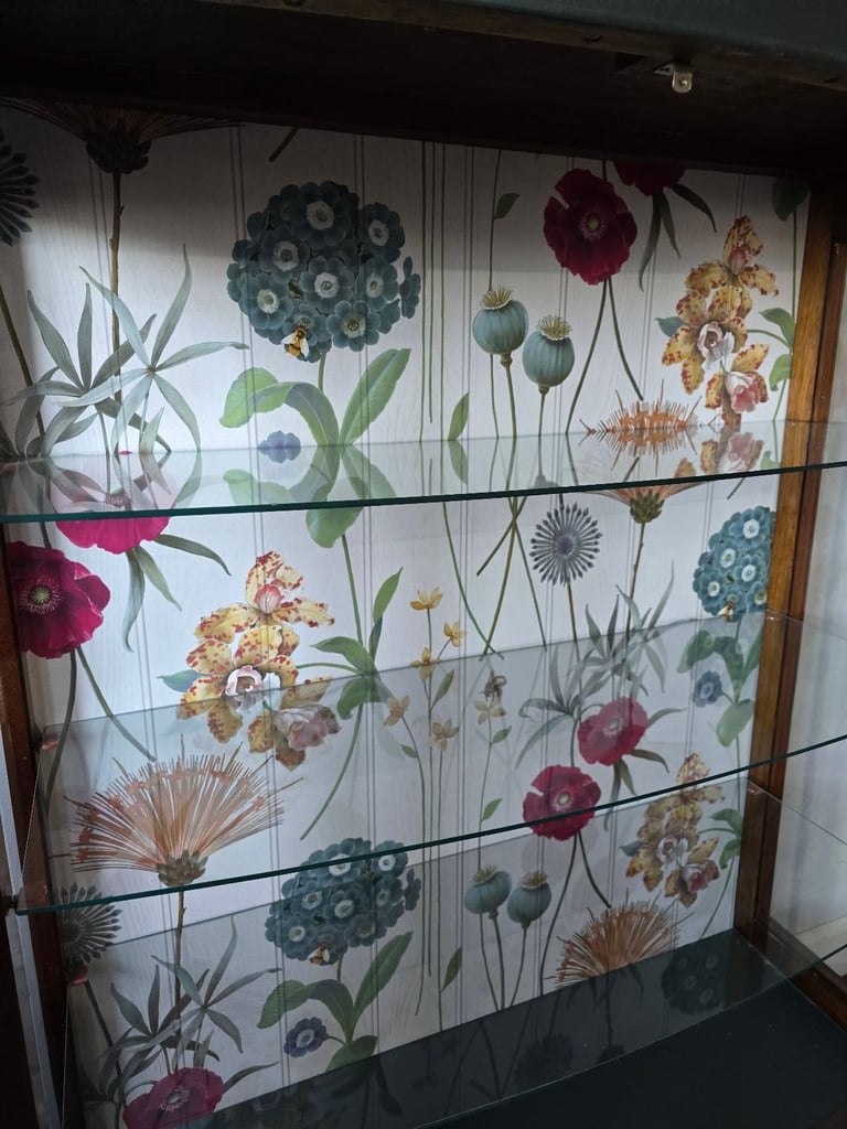 REFURBISHED  XL Antique Drinks Cabinet Cocktail Display Glass Wildflowers - Possible Local Delivery