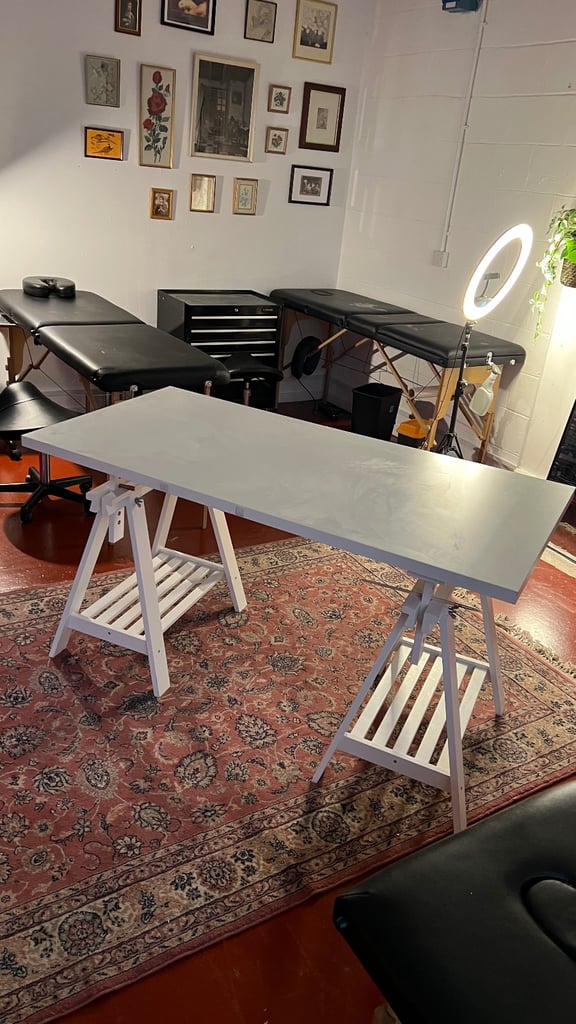 Large White Ikea Desk Table Removable Top and Tressles