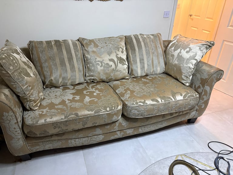 2 x SCS 4-Seater Sofas – Excellent Condition – Mink Gold Fabric – £200 Both – Delivery NG3