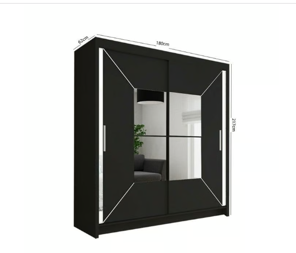 Brand New - Nicole Mirror Sliding Door Wardrobe Black - SAME/NEXT DAY DELIVERY
