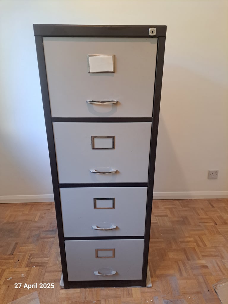 image for 4 drawer filing cabinet beige & brown, lockable