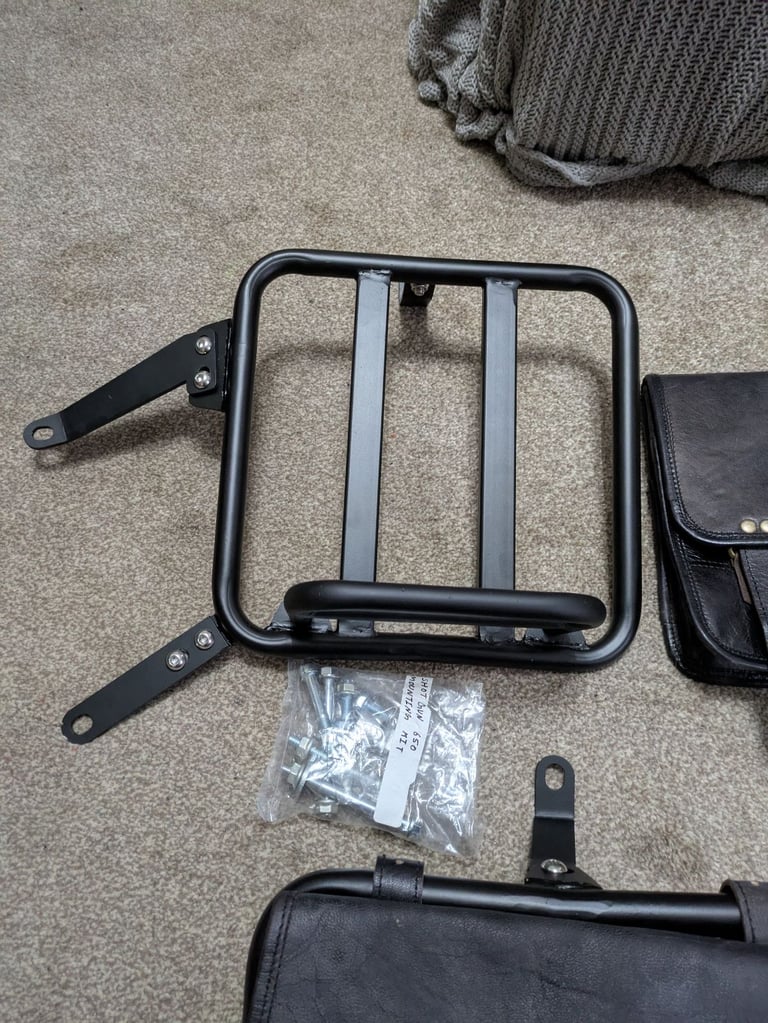 Royal Enfield luggage racks with leather panniers 