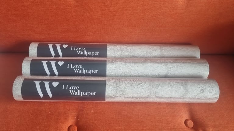 3  x Brick Effect Wallpaper in White and Grey 35m x 53cm + 1 paste 