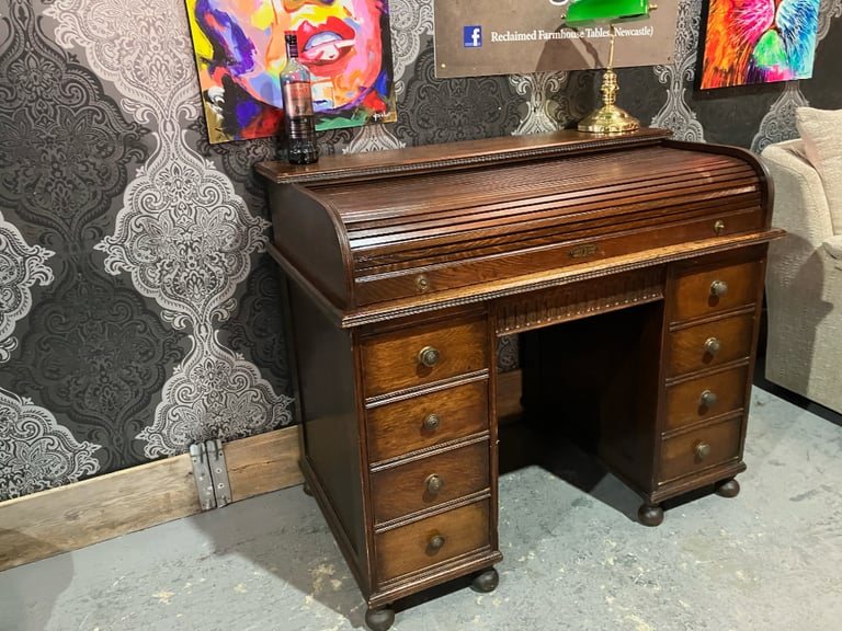 Stunning Vintage Dawson & Swapp Oak Roll Top Tambour Bureau Desk - Delivery