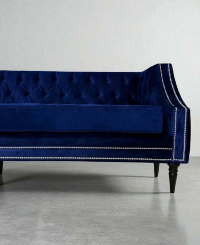 Beautiful barely used large 4 seater Navy blue velvet sofa