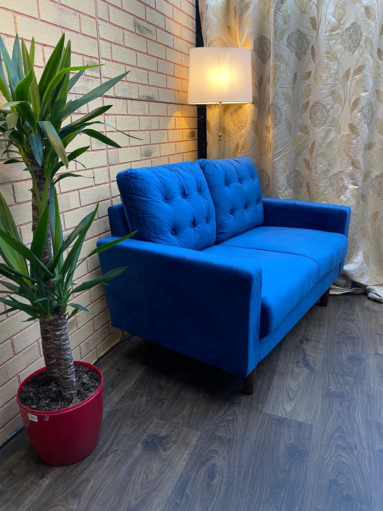 Premium Sofa Luxury Velvet Blue 2 Seater Sofa