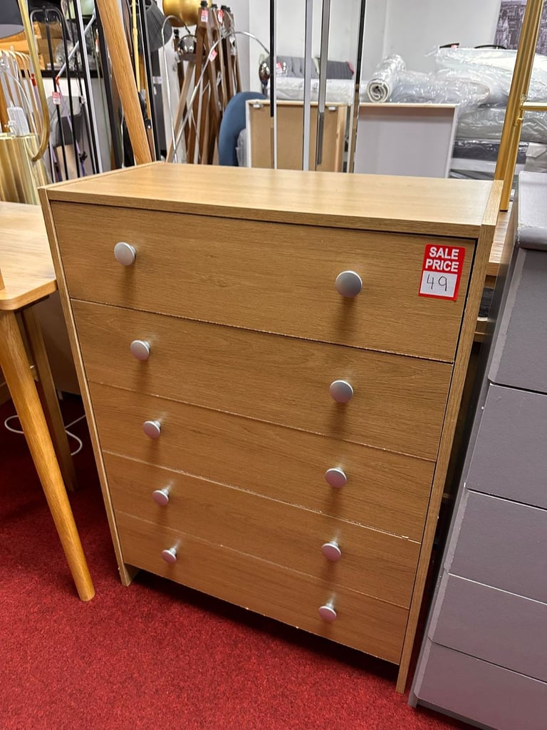 Seville 5 drawer chest - Oak effect 