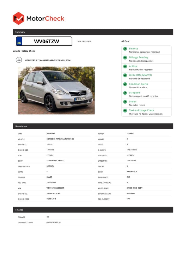 2006 MERCEDES A170 AVANTGARDE SE 1.7 PETROL FULL SERVICE HISTORY 2 KEYS LONG MOT