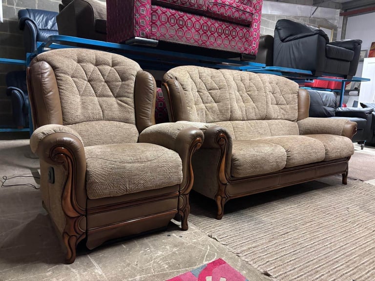 Mini Divani Brown Fabric 3 Seater Sofa and ELECTRIC RECLINER CHAIR 