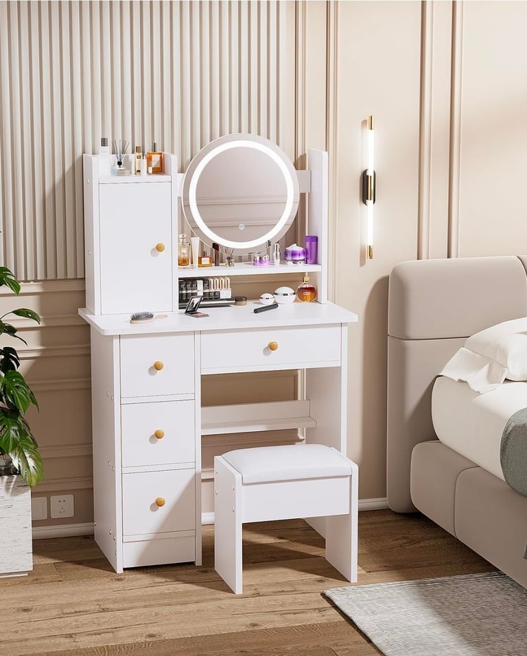 image for Dressing table with led light mirror and stool new for sale 