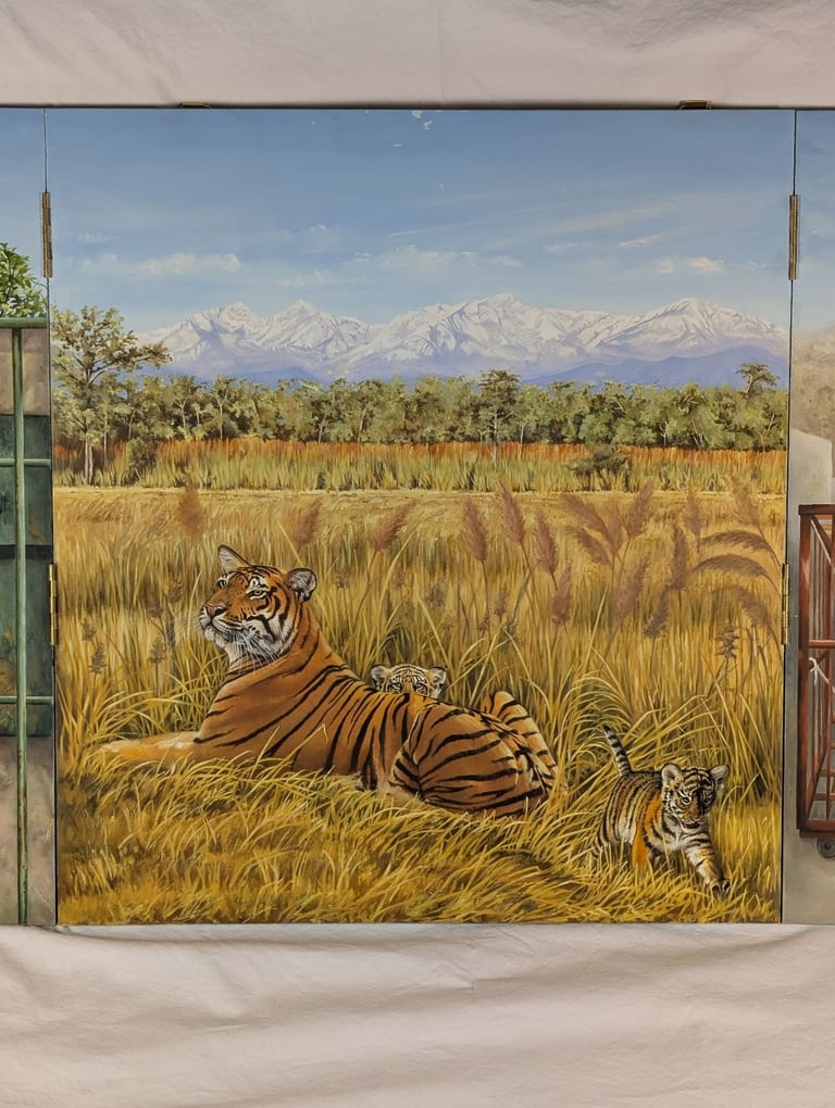 Original oil painting - Tiger Triptych, oil on hinged board, art artwork
