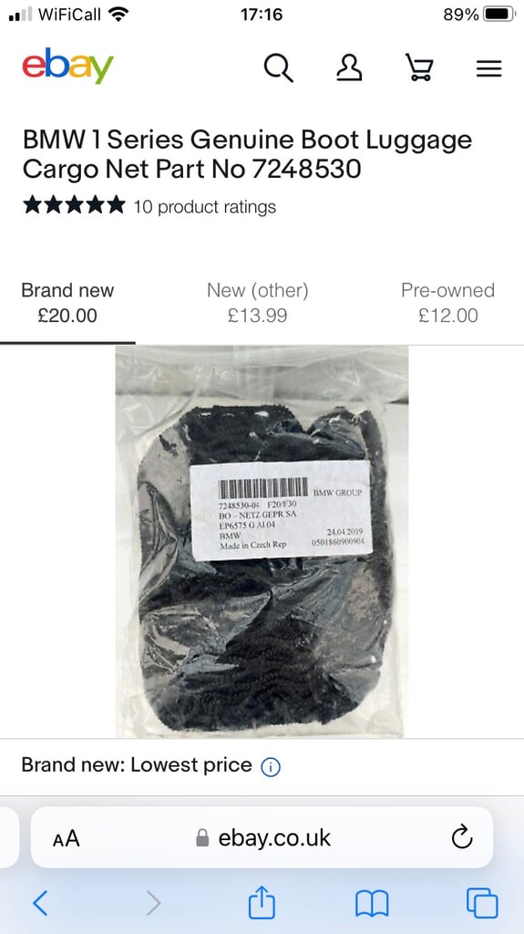 BMW 1 series Cargo Boot Net