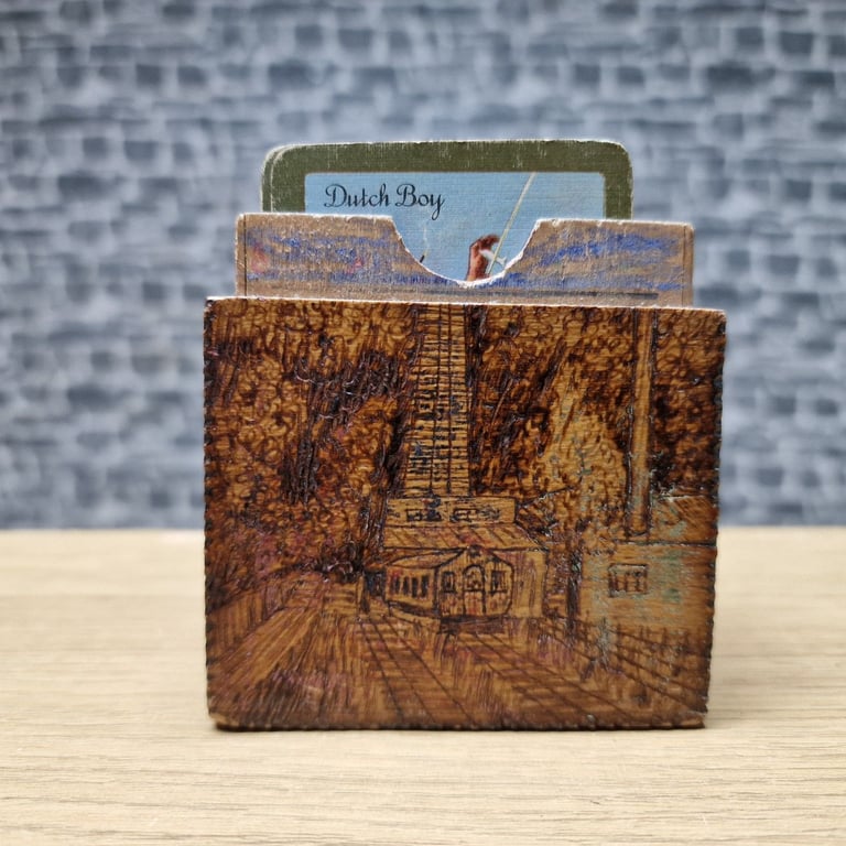 image for Antique “Incline Railway” Wooden Card Box with Playing Cards