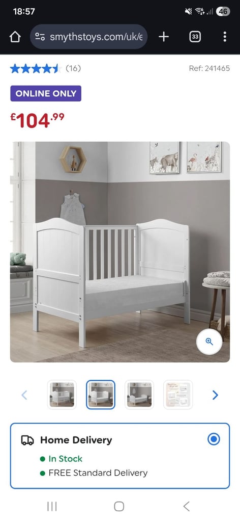 Nested Alexandra Mini Wooden Cot Bed White with mattress
