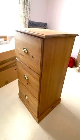PINE 3 Drawer Filing Cabinet holds A4 folders in all drawers