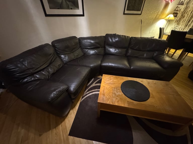 Dark Brown Leather Corner Sofa