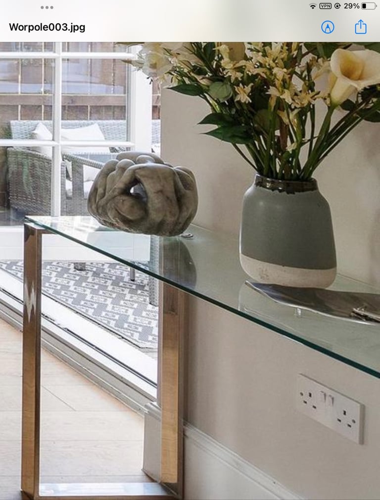 image for Chrome and tempered glass console table