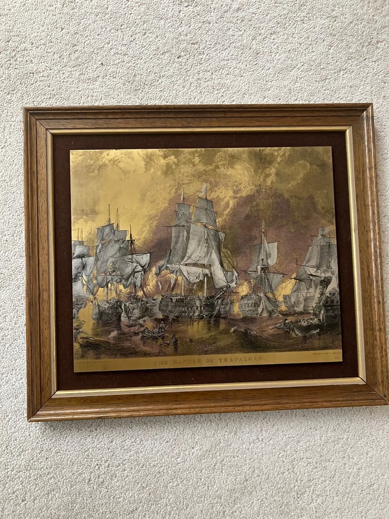 image for The Battle of Trafalgar metallic picture in dark wood frame