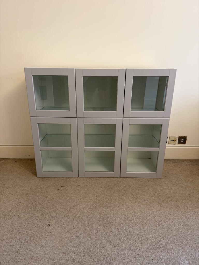 image for FREE DELIVERY TWO IKEA BESTA WHITE & GREY GLASS CABINETS GREAT CONDITION