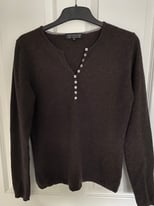 True Character Ladies Pure Cashmere V Neck Jumper Brown Size M