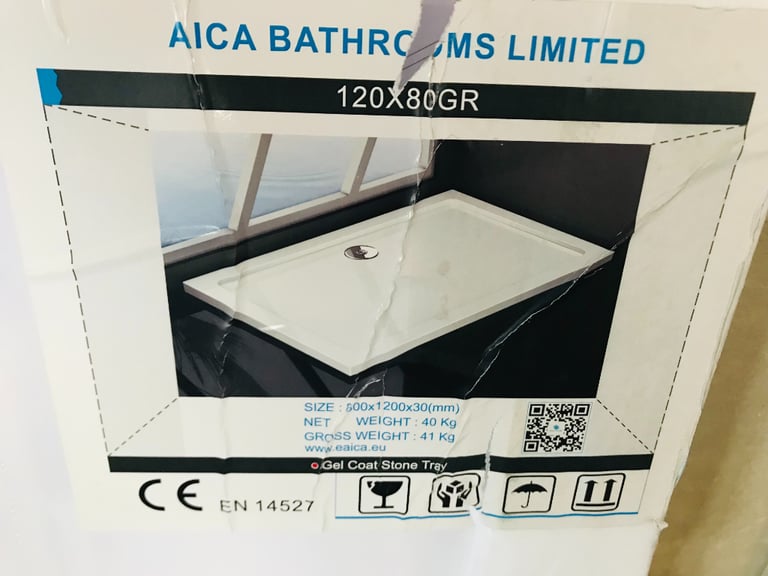 NEW AICA WHITE GEL STONE SHOWER TRAY SIZE 1200 X 800 X 30 MM