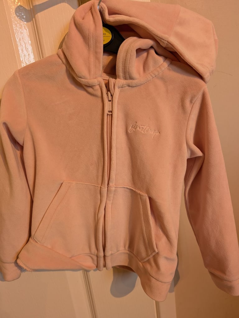 Gorgeous Baby Girl 4 To 5 Yrs Pink Soft Velvet Firetrap Hoodie Fleece Top with Zip & Pockets  