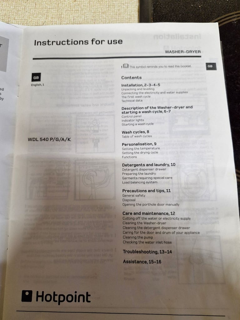 Hotpoint Aquarius washer drier WDL 540