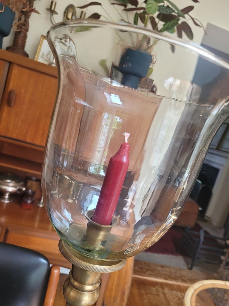 Vintage Indian Brass Candlestick Hurricane Lamp