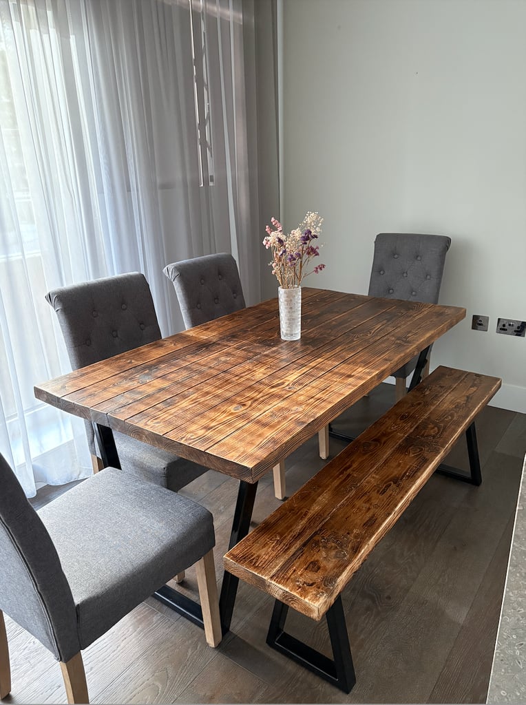 🪵🍽️ Wood Dining Table with 4 Chairs and Bench | Solid, Great Condition ✨