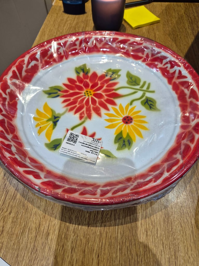 image for Thai enamel trays, featuring traditional hand-painted flower designs.