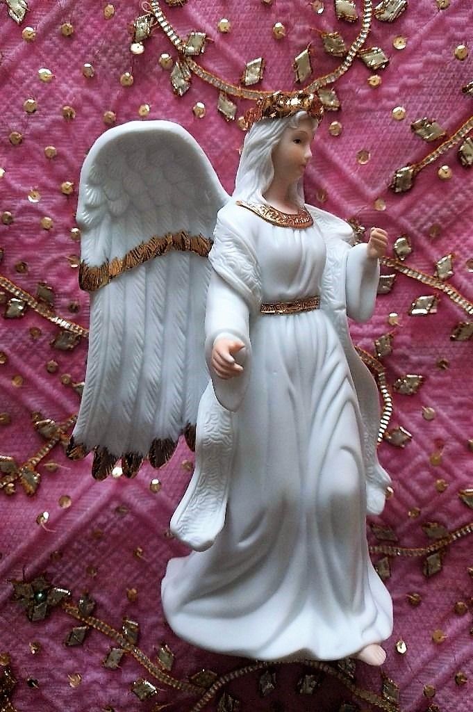 image for ANGEL VINTAGE CHRISTMAS DECORATIONS TRADITIONS ORNAMENT INCENSE Large Porcelain Figurine White Gold