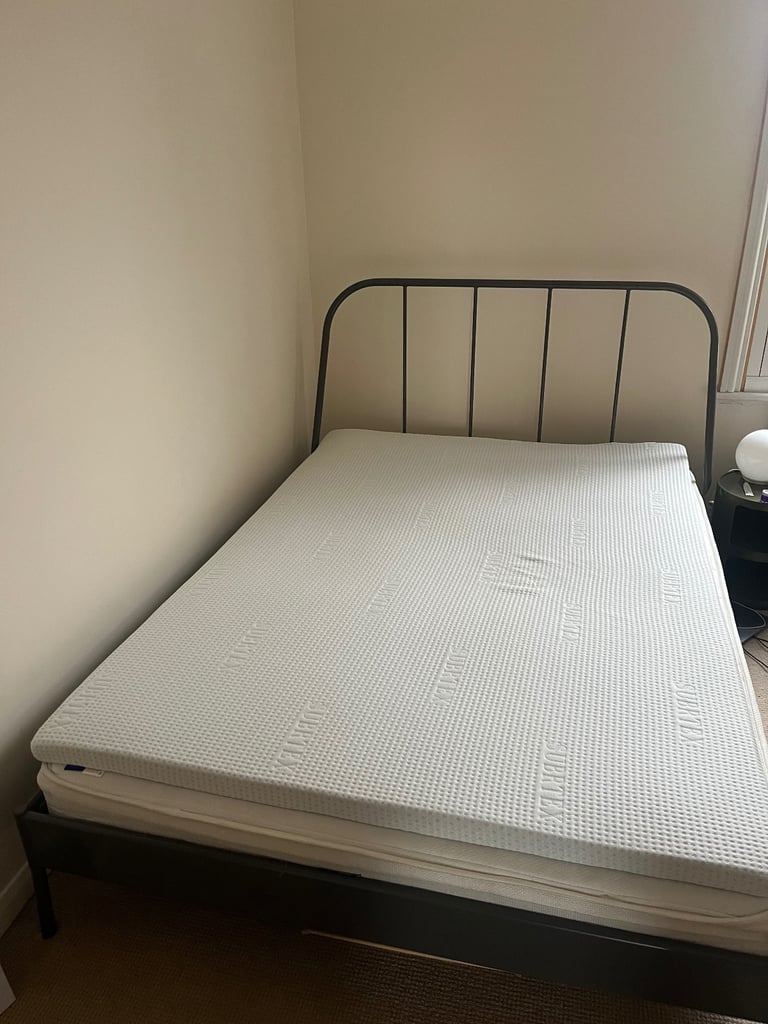 IKEA double bed frame with mattress & topper